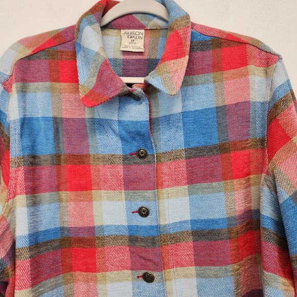 Allison Daley Plaid Shacket Size 20W Red Blue Button Up Western Vintage 90s - Picture 6 of 11